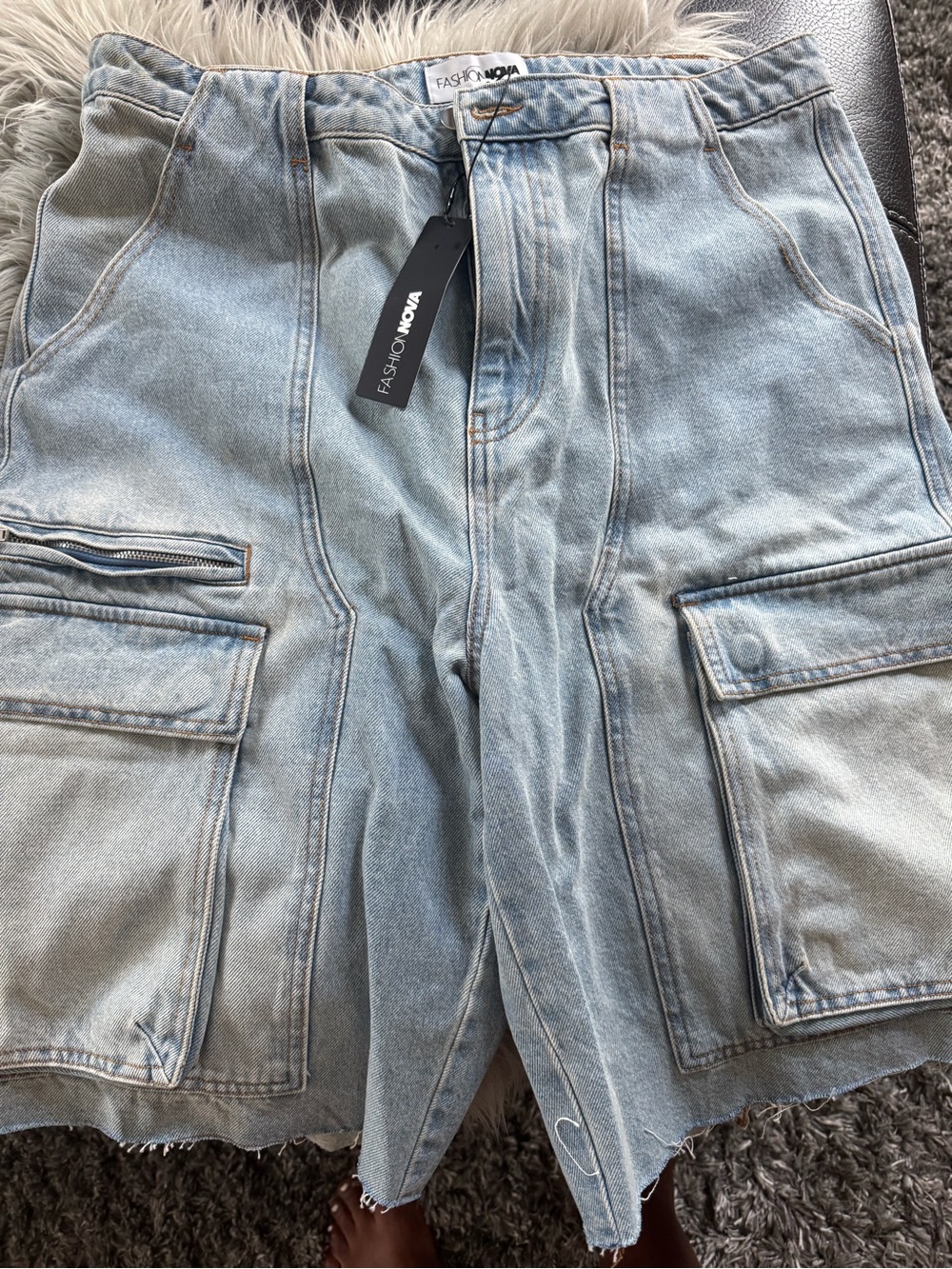 Fashion Nova Light Blue Denim Cargo Shorts